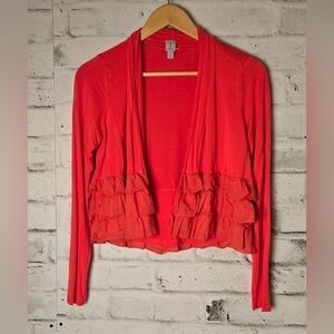 Tristan Women's Red Ruffle Open Front Cardigan Medium